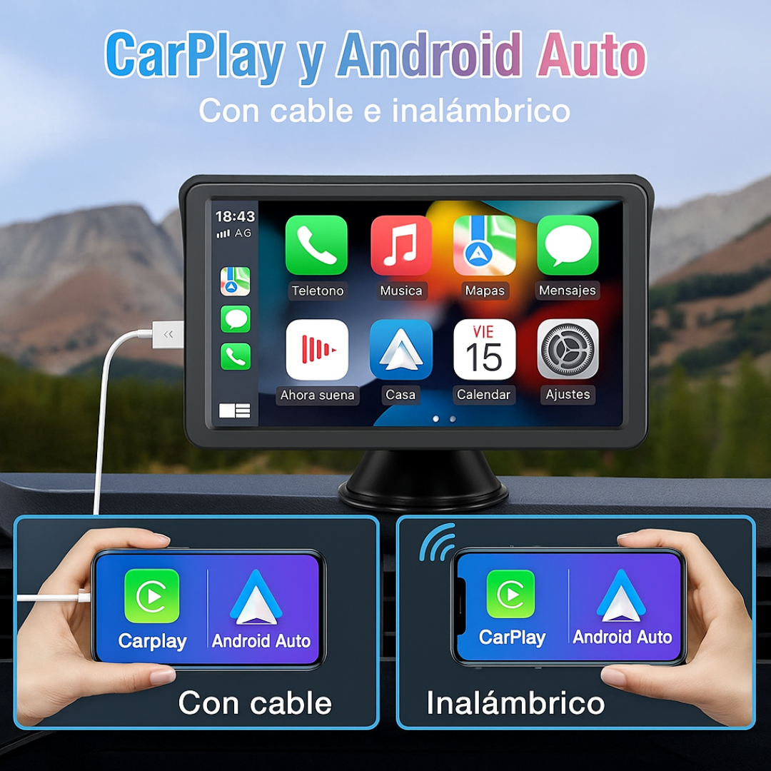 Pantalla Smart CarPro™ - Con Apple CarPlay y Android Auto + Cámara de Reversa de Regalo