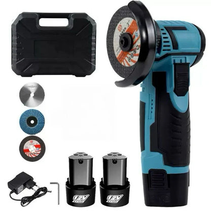 Amoladora Angular Inalámbrica 12V + 2 Baterías Recargables + Accesorios
